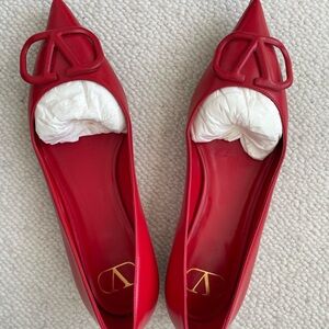 Valentino Red Pointed Flats with Logo Detail